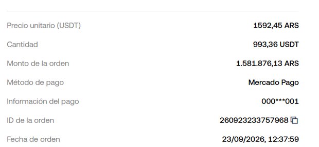 Compra de 993 USDT por 1.581.876 pesos en OKX